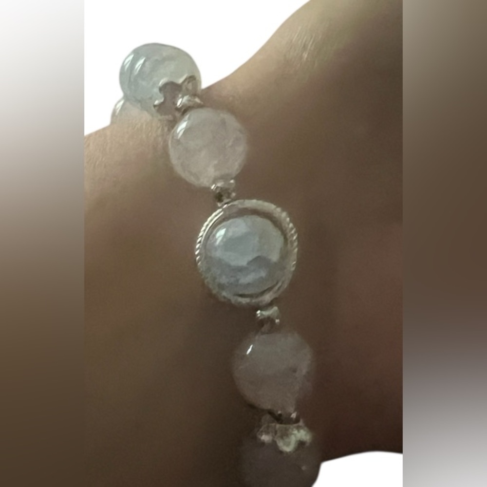 NEW Gorgeous Glass Beaded Bracelet With Moon and Stars Dangle - Picture 3 of 3